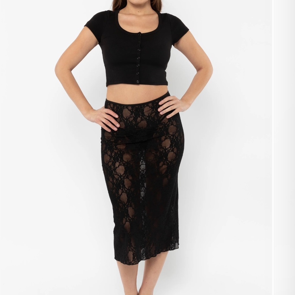 Los Angeles Apparel Floral Lace Pencil Skirt